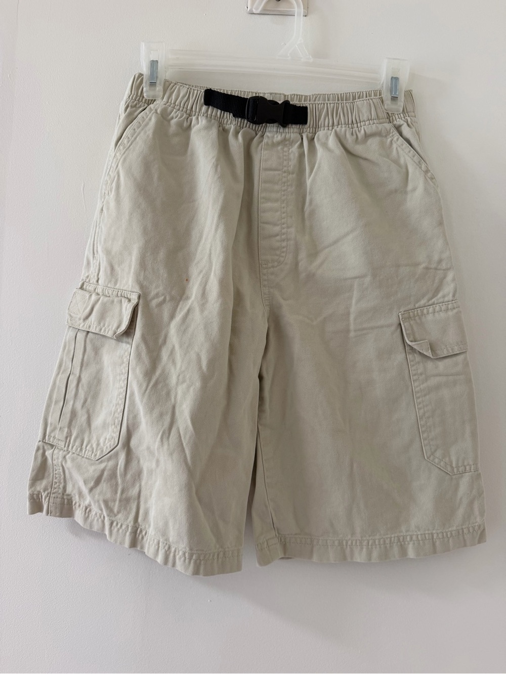 L.L. Bean Cargo Shorts Men 16 Light Khaki Good Elastic Waist Buckle Belt